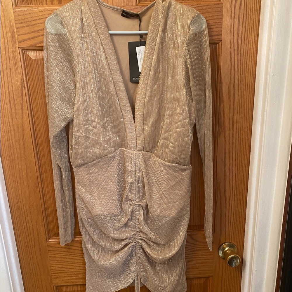 Gold Plisse Ruched Bodycon Dress